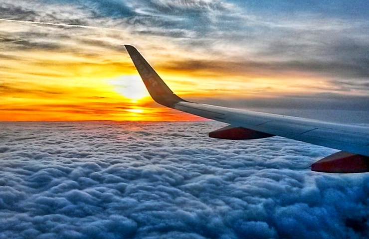 sunset view from plane window seat